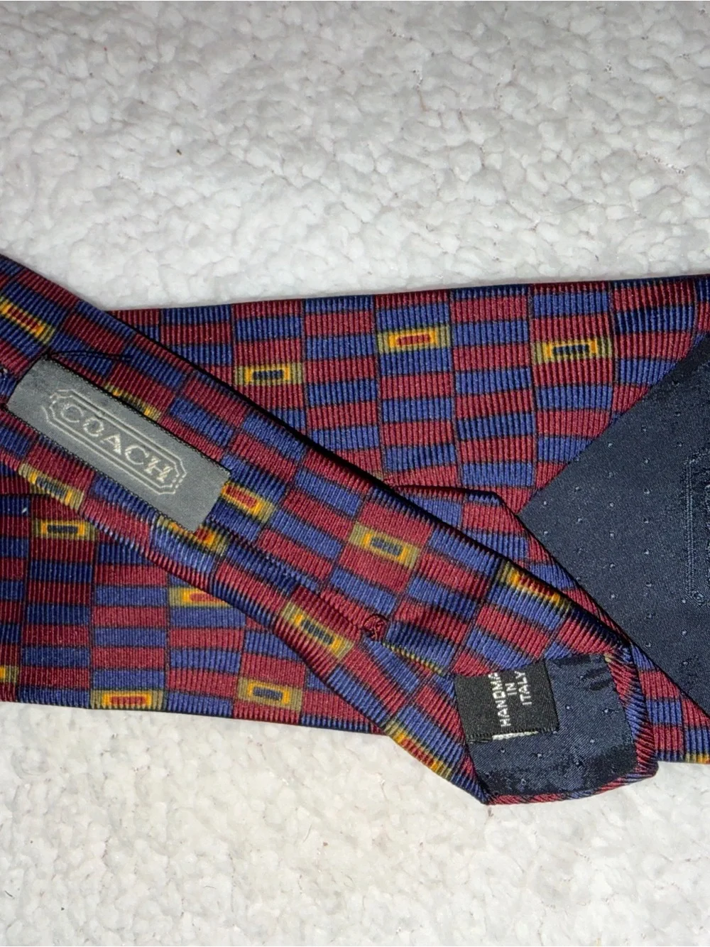 Coach Men's Checkerboard Stripe Tie in Red, Blue & Yellow